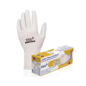 LUVA DE PROCEDIMENTO LATEX VOLK DESCARTAVEL COM PÓ CX 100 UNIDADES CA15112 - P