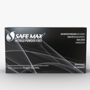 LUVA NITRILICA DESCARTÁVEL SUPERMAX PRETA SAFE MAX USO GERAL C/100 UNIDADES CA 49678 / 51115