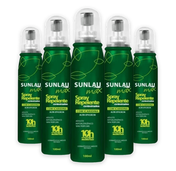 PACK REPELENTE ICARIDINA SUNLAU MAX SPRAY HENLAU 100 ML COM 5 UNIDADES