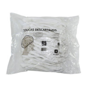 TOUCA TNT SANFONADA BRANCA DESCARTÁVEL DESCARPACK CADA PACOTE COM 100 UNIDADES